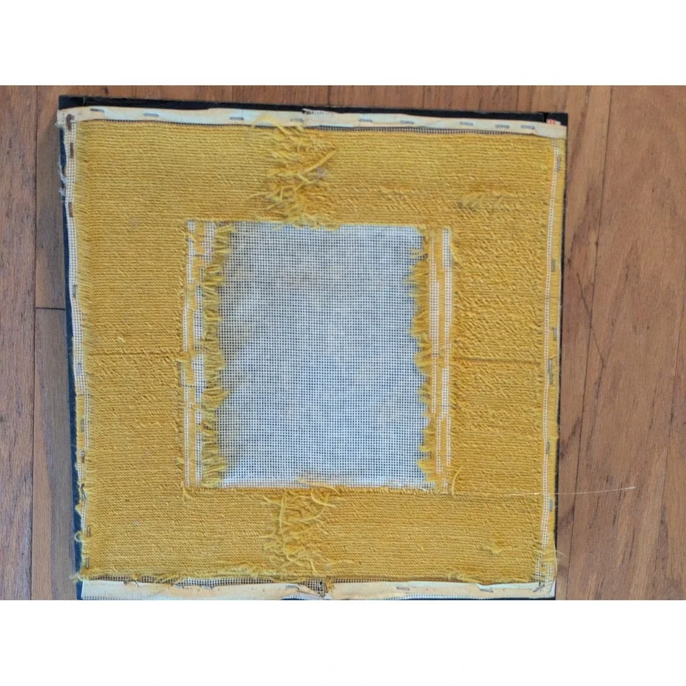 1970 Framed Latch Hook Geometric Checkered Pattern Black Gold Boho Wall Decor